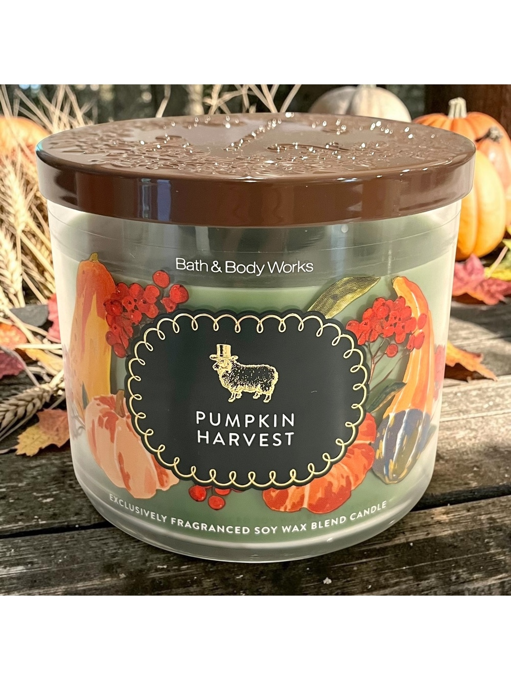 Bath & Body Works Pumpkin Harvest 3-Wick Candle 14.5 oz Fall Autumn NEW